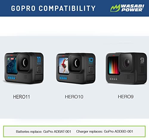 Wasabi Power Battery компатибилна со GoPro Hero11 Black, Hero10 Black, Hero9 Black
