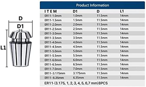 Gruni ER11 Collet Chuck 1-7mm 1/4 1/8 AA 0,008мм висока точност er пролетен колек за држач за мелење мелење 1 парчиња