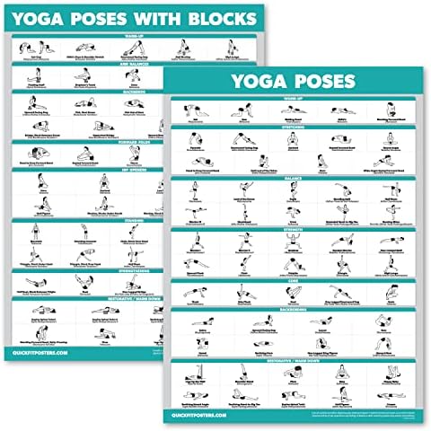 Палата Учење 2 Пакет-Јога Позира Постер + Јога Позиции Со Јога Блок - Почетник Јога Позиција Вежба Графикони-англиски И Санскритски