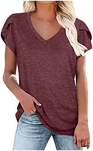 Женски врвови против вратот летни обични ливчиња со кратки ракави со кратки ракави класични цврста боја кошула мода лабава вклопена блуза манга