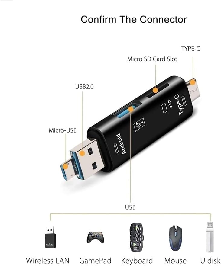 5 во 1 Мултифункционален Читач На Картички Компатибилен Со Samsung Galaxy S22 Плус 5G има USB Тип-C/MicroUSB/Tf/USB 2.0/ Sd Читач На Картички