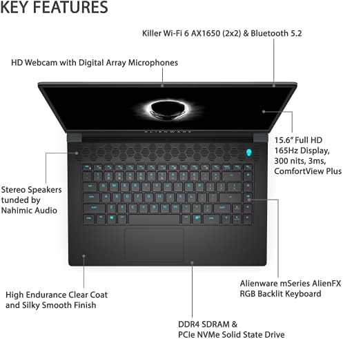 2021 ALIENWARE M15 Ryzen Издание Игри Лаптоп, 15.6 FHD 165hz 3ms Дисплеј, AMD Ryzen 7 5800H, RTX 3060 6G GDDR6, 16GB RAM МЕМОРИЈА,