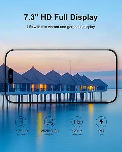 WV Leisuremaster A14 Pro Max 5G отклучен паметен телефон - 6 GB+128 GB целосно отклучен мобилен телефон за Android 11, 7.3 Отклучен мобилен телефон, 7300mAh, 50MP+108MP двојна камера （Црна）