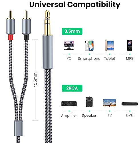 Coolfish RCA кабел, 3,5 mm до 2-малечки RCA аудио кабел [6ft/2pack, позлатен и заштитен и заштитен] најлонски RCA до 3,5 mm адаптер за CAR