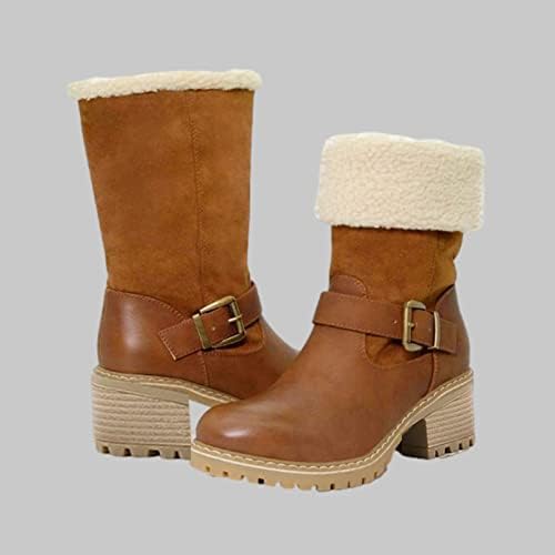 Зимски чизми за hcjkdu за жени бујни чизми со памучни глуждови со ниски потпетици термички удобни чевли за снег што не се лизгаат на отворено