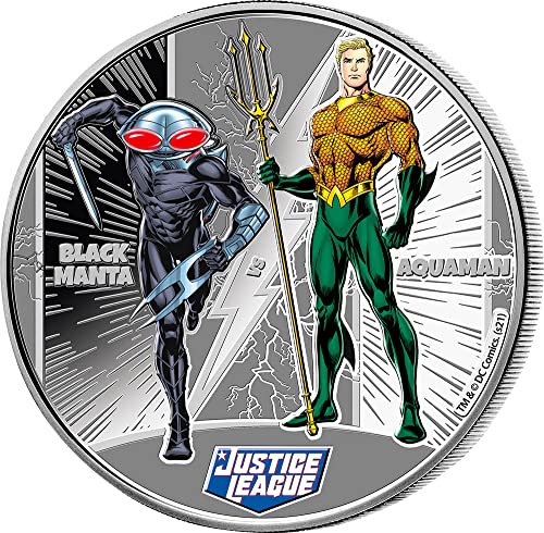 2022 de Justice League 2022 Powercoin Aquaman vs Black Manta Justice League 1/2 мл Сребрена монета 1 $ Самоа 2022 Доказ