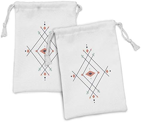 Необичен ацтечки ткаенина торбичка од 2, минималистички апстрактни латиноамерикански инспирирани дизајн дијаманти и стрели, мала торба за влечење за маски и фавор