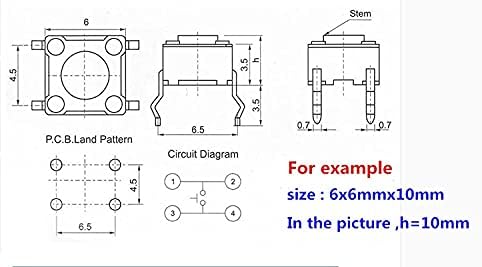 Neyens 100pcs 6x6mm x 9mm PCB моментално тактилно тактилно тактично копче за тактики за копче 4 пински натопи