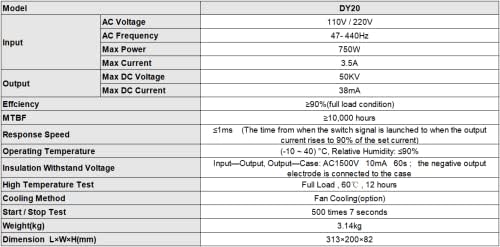 Mcwlaser DY20 CO2 Ласерско Напојување 100w 130W 150W За W4 W6 W8 CO2 Ласерска Цевка