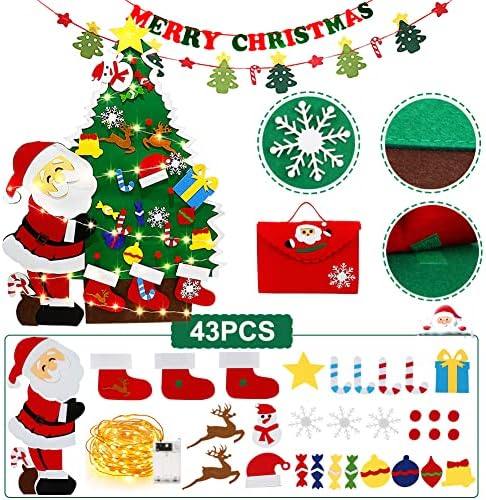 4ft DIY почувствувал новогодишна елка за деца wallид со светла 43 парчиња новогодишна елка поставена со одвојливи украси банер домашна врата