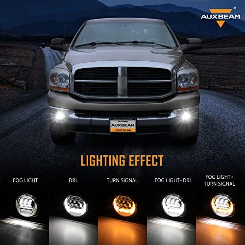 Auxbeam LED Светла за Магла w/Бело DRL+ Замена На Жолто Трепкачко Светло За Dodge Ram Меморија 1500 2002-2008 Доџ Ram Меморија 2500/3500 2003-2009, 1 Пар Хром