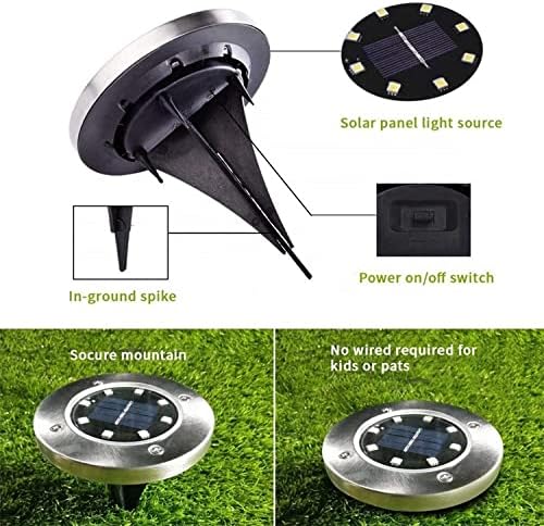 Siatom Solar Ground Light 8 Pack-8 LED соларни градинарски светла вметнувајќи го осветлувањето на отворено пејзаж IP65 водоотпорен