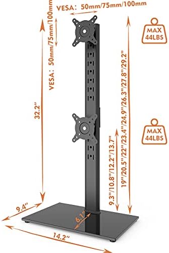 Двоен Монитор Стојат - Вертикална Магацинот Екран Самостојна Монитор Столб Одговара На Две 13 до 34 Инчен Екран Со Вртливата, Навалување,
