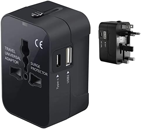 Travel USB Plus Меѓународен адаптер за напојување компатибилен со VideoCon A53 за светска моќ за 3 уреди USB TypeC, USB-A за патување помеѓу САД/ЕУ/АУС/НЗ/Велика Британија/ЦН