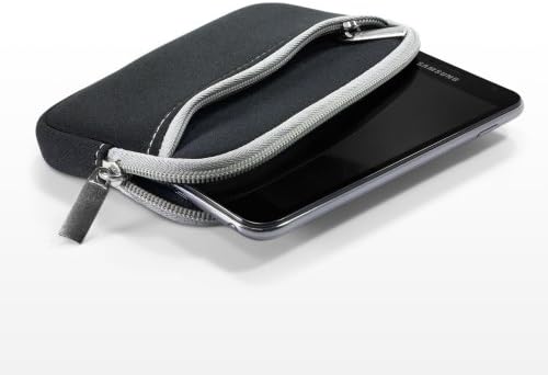 Case Boxwave Case for Samsung Galaxy On5 - мекото количество со џеб, мека торбичка неопрена покривка на ракав патент џеб за Samsung Galaxy On5 - Jet Black со сива трим