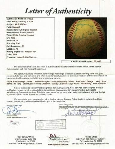1982 Куќата На Славните Потпиша Бејзбол 26 Сигс Руфинг Маркард Линдстром Кели ЏСА - Автограм Бејзбол