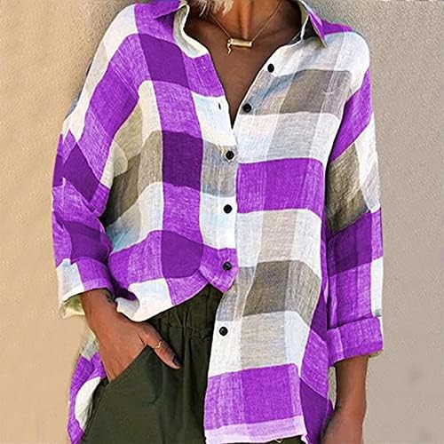 Icodod omeенски јакни со јакни за есен за жени плус големина карирани кошули лесни кошули со долги ракави копчиња со копче блузи