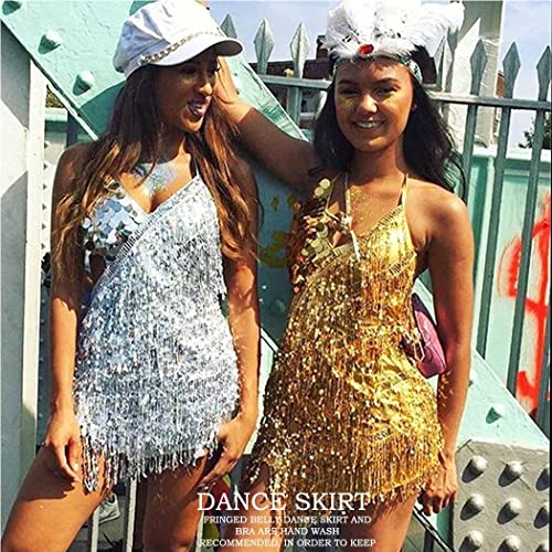 Yovic Belly Dance Hip Scird Tassel Scalf Sequin Squirds Stap Wraph Slighte со здолништа со градник Rave Dance CoSpume Fuse For For For For Fasum