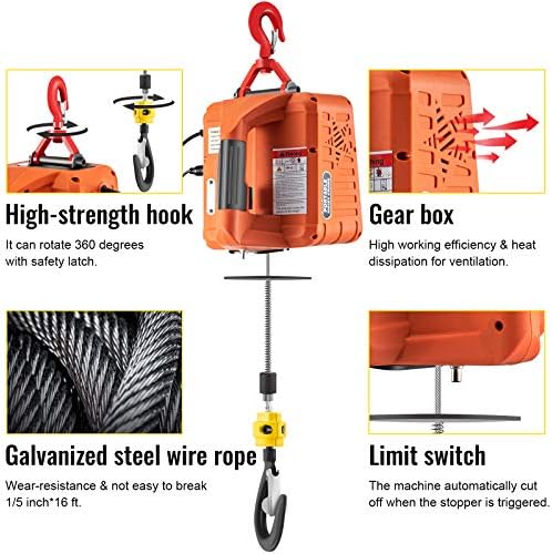 Vevor Electric Hoist Winch, 1500W 110V преносен винч кран со капацитет за лифт од 1100 bs и висина на кревање 25ft, алатка за ракување со материјали w/жица Далечински контролер, за гаража, ?