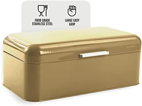 Кулинарска Мода Голема Златна Кутија За Леб За Кујнска Плоча-Контејнер За Складирање Леб-Нерѓосувачки Челик Обложен Со Прав Гроздобер Кутии За Леб За Кујнски Шалт?