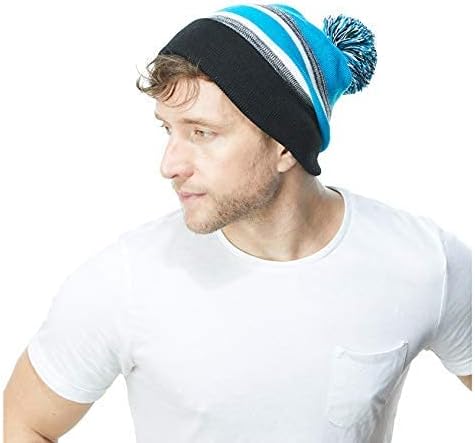 Hat Depot Winter Beanie Soft Cuff Cuff Pom Pom Stripe плетен череп ски -капа