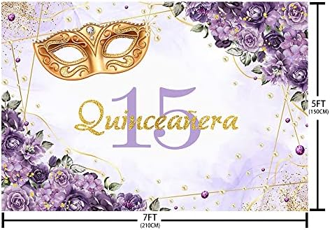 Aibiin 7x5ft Quinceañera позадина за девојче принцеза Мис Квин 15 АНОС 15 -ти роденденски украси Декорации Виолетова цвеќиња бисери златна