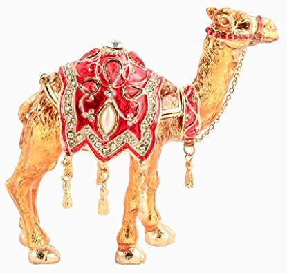 Ciel Collectables Camel Trinket Box, чиста кристал Сваровски, рачно насликана емајл кафеава и црвена седло над путер, во внатрешноста