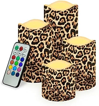 Fkelyi Fashion Leopard Animal Cheetah Print Chan Print Flamled Flickering Candles, Battery управуван столб вистински восок LED