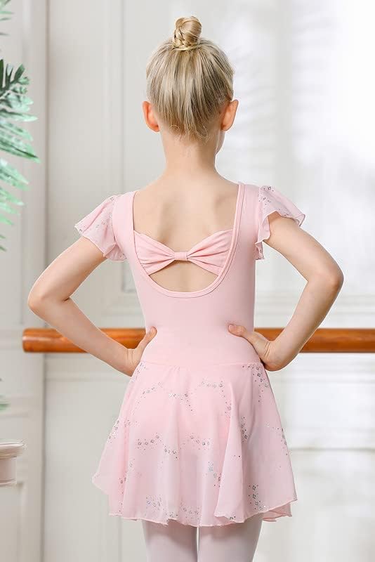 Dipug Girls Ballet Leotard со здолниште дете сјаен танц фустан со ракав за шутница