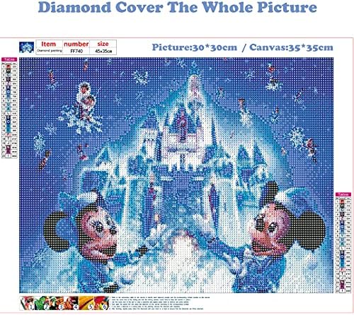 Мајџули Снежен замок Божиќно дијамантско сликарство за возрасни деца почетници, 5Д целосна рунда вежба Мики Дијамантска уметност занает