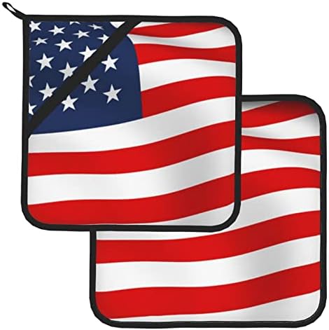 Американско знаме Патриотски квадратни држачи за тенџере комплети од 2 топли отпорни на топли врели влошки за кујнски пециво готвење