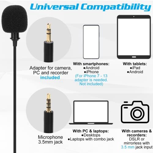 Професионална оценка лавалиер лапел микрофон за Blu Grand X компатибилен со iPhone телефон или блогирање на фотоапарати со блогирање