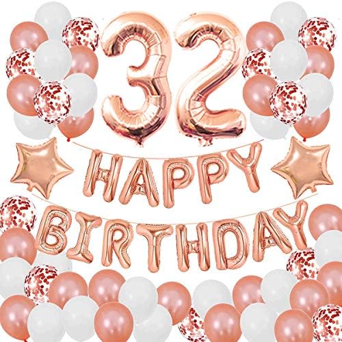 Суккрис 32 -ти роденденски украси за девојчиња и жени 32 -ти роденденски украси 32 години роденденска забава за роденден среќен роденден банер розово злато конфети ба?