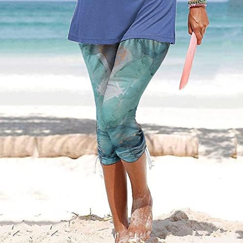 LMSXCTенски капри панталони лето тенок фит еластичен половината исечени панталони обични панталони за одмор на плажа со високи
