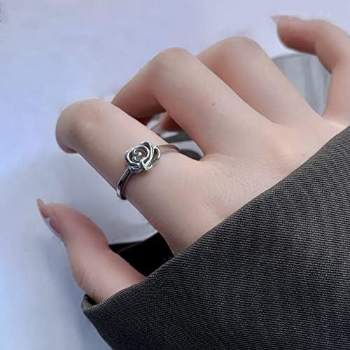 2023 година Нов женски отворен прстен рачно изработен мазен сребрен литературен накит модерен лисја роза од цвеќиња за пријателство за 4