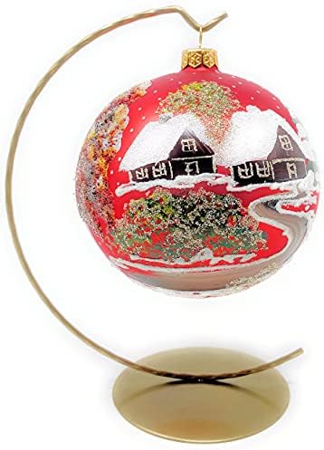 Божиќен украс на полска галерија, пејзаж во село, изнесена стаклена топка 5-инчен