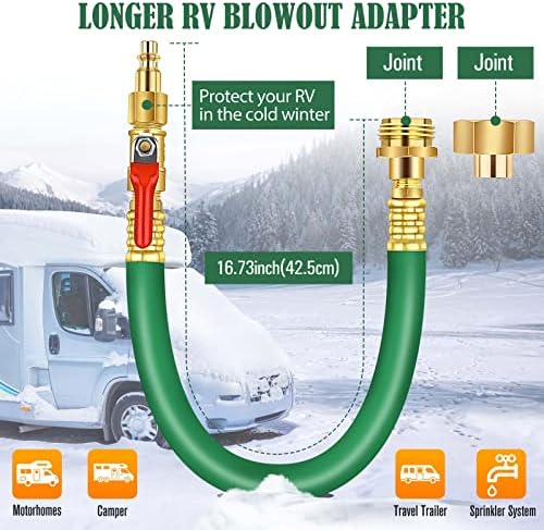 RV Зимски комплет-приликувач Адаптер RV Blowout Plug: Winterize RV Motorhome Boat Camper Trawn Trail-Air Compressor Quick-Connect