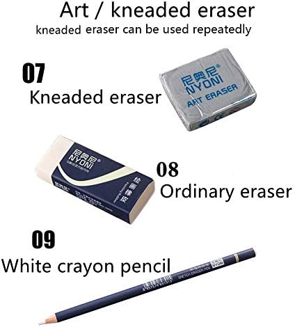 Nyoni Sketching Pencils Set, пакување метални кутии, вклучително и графитни моливи 、 моливи од јаглен 、 Мешање трупци и други алатки за цртање.