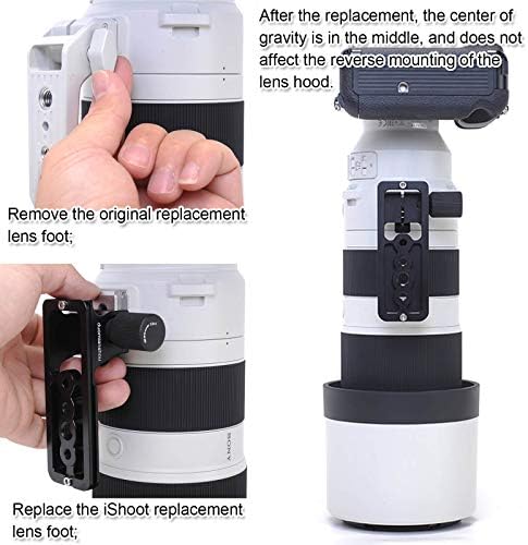 Замена на јака за леќи ISHOOT стапало, стативи за монтирање на стативи, компатибилни со Sony Fe 200-600mm f/5.6-6.3 G OSS леќи SEL200600G, вградена Arca-Swiss Fit Camera Fit Camera Prote Plate Dovetail Groove