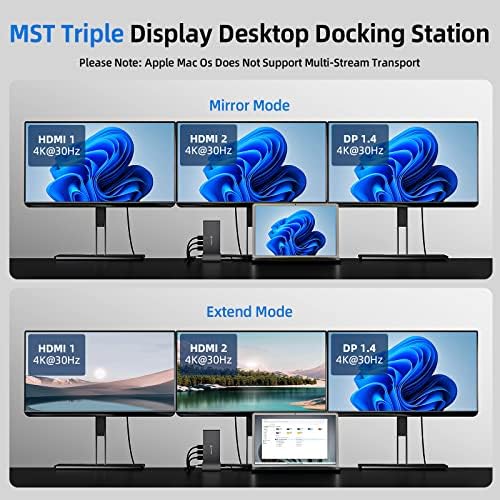 AITEK Triple Display Windows Desktop Dock и Mini HDMI центар што може да се повлече