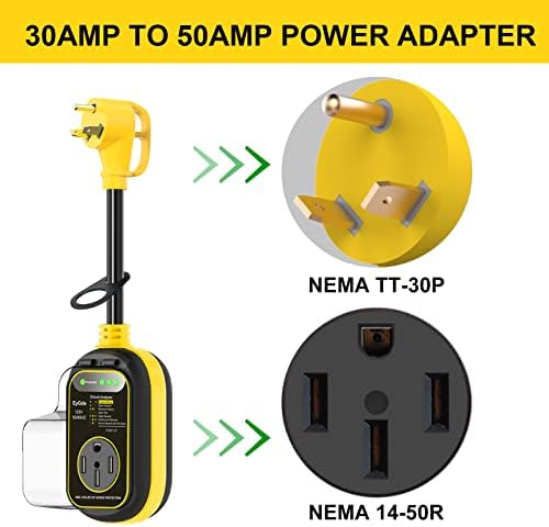 Eygde 30 засилувач до 50 AMP RV адаптер +15 AMP до 50 AMP RV адаптер со заштитник на Surge, 4500 Joules RV Circuit Analyzer напон заштитник