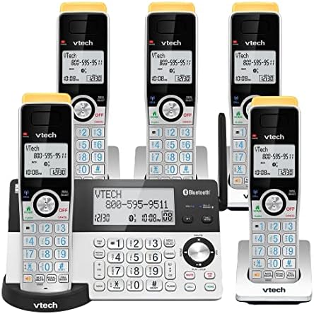 VTech Super Long Range 5 Handse Dect 6.0 безжичен телефон за дома со машина за одговарање, опсег од 2300 стапки, блокирање на повици,