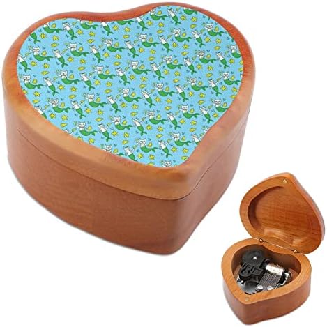 Мачка сирена дрвена музичка кутија срце форма на ветровито музичко кутија гроздобер дрвена часовна музичка кутија подароци