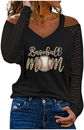 2023 Бејзбол мајму кошула за жени секси ладно рамо со лето-врат лето маица бејзбол леопард мама буква печатење врвови тети