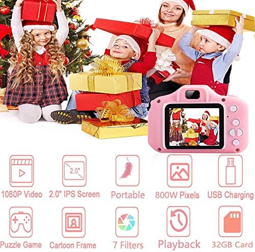 Surlong Детска камера играчка, деца дигитална камера за видео камера, 2 инчи 1080p Акционата камера за полнење, роденденски Божиќен