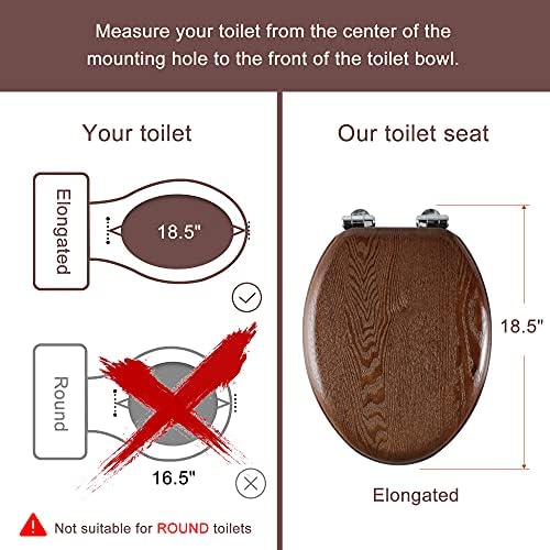 Издолжено тоалетно седиште Природно дрвено тоалетно седиште со тивко затворено и брзо ослободување на шарки, лесни за инсталирање, исто така,