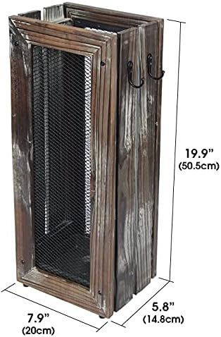 J Jackcube Design Rustic umbrella држач со 4 куки, дрвена правоаголна чадор за штанд за корпи со странични закачалки за внатрешна канцеларија за влез - MK703A