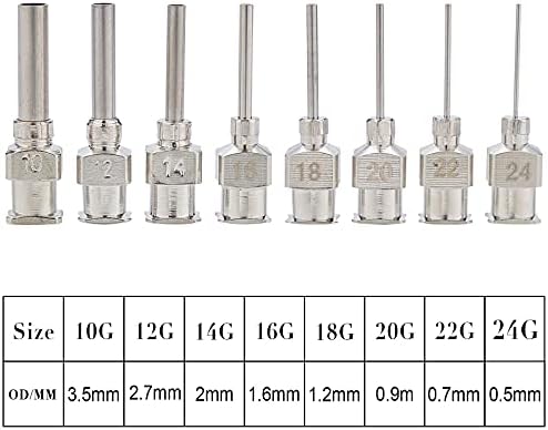 БЕНЕКРЕАТ 16 ПАРЧИЊА 0,5 Инчен Врв На Иглата За Издавање Нерѓосувачки Челик Тапа Игла Со Брава Луер За Лепак за Полнење, 10/12/14/16/18/20/22/24ГР