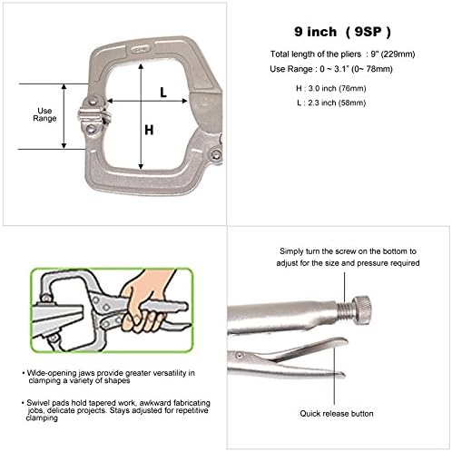 Sixtools само-прилагодување на заклучувањето на клешти C-Clamp 9 “