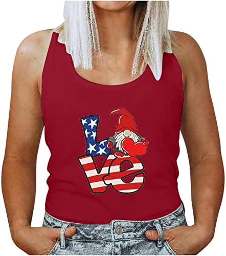 Резервоарот за жени лабави се вклопуваат на 4 -ти јули кошули без ракави во САД Графички патриотски маички тинејџерски девојки Американски резервоар